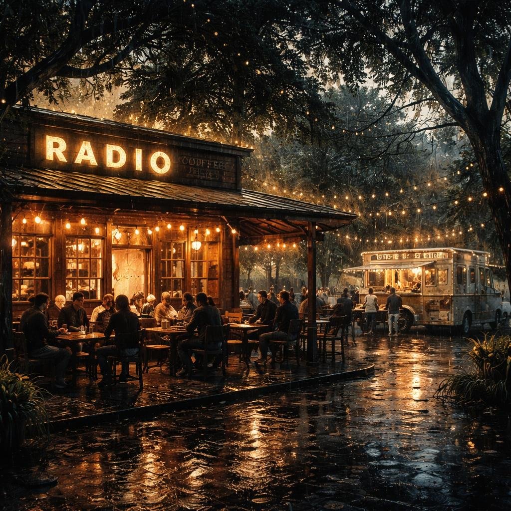 The warm glow of my wood-paneled walls cradles laughter as friends gather over steaming cups and cold brews. Out back, the taco truck hums, ready to share little bites of joy.