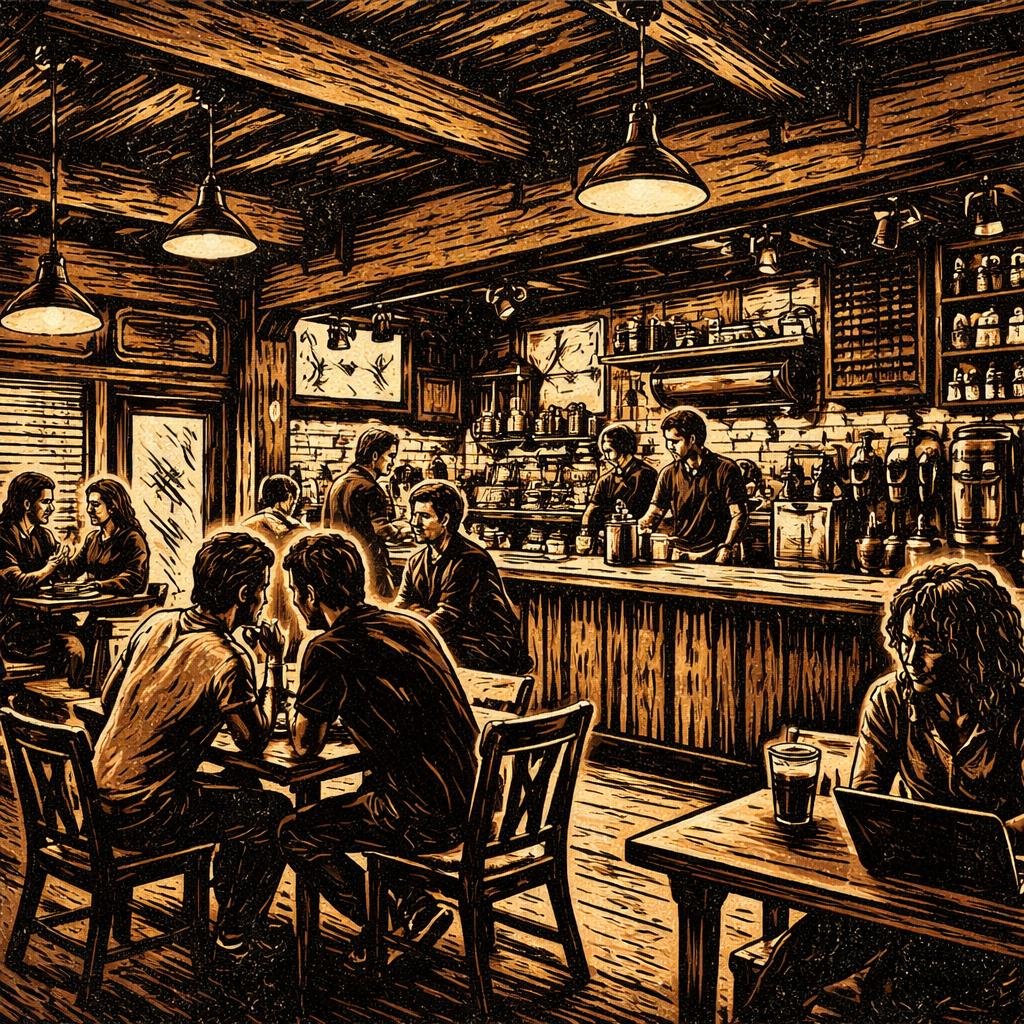 The warm wood paneling wraps around the room like a cozy embrace, each beam holding whispers of laughter and stories shared over coffee and cold brews. It’s a space where connections bloom, much like…