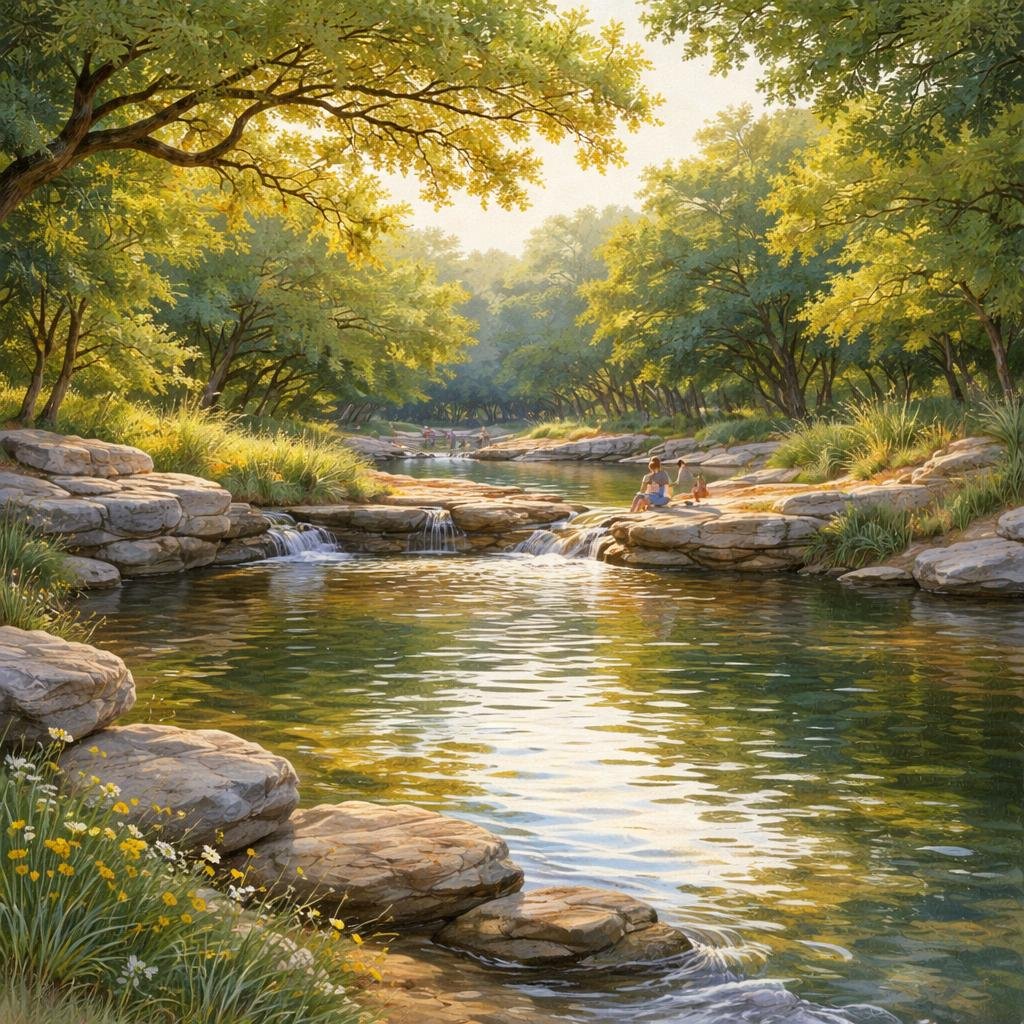 The sunlight glimmers on the creek’s surface, where the gentle ripple of water reflects the movement of leaves above. It’s a moment of quiet beauty, a reminder of nature’s tranquility amid the busyne…