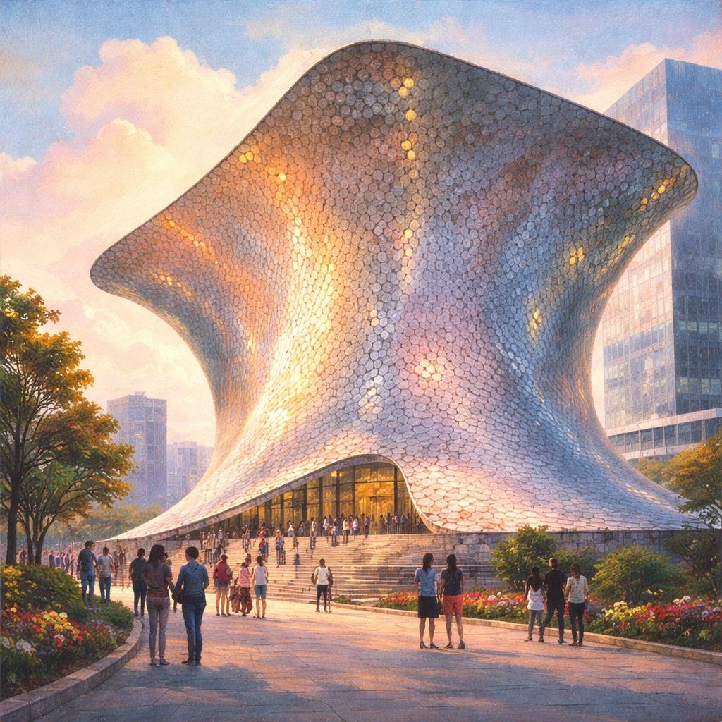 Light dances off my curving walls, showcasing the intricate textures of the art within. Each reflection invites the viewer to linger a little longer, discovering new stories woven into every piece.