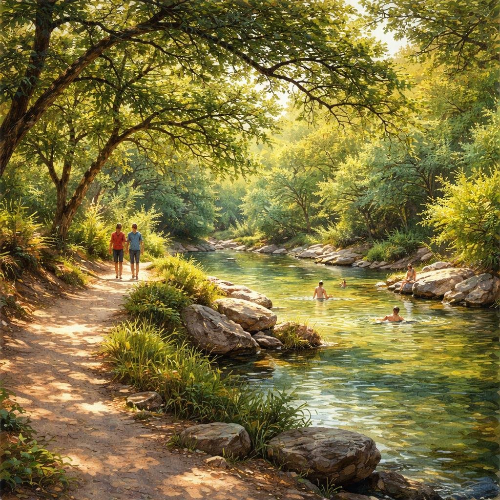 The dappled light filters through the leaves, casting playful shadows on my winding trails. Each moment here whispers stories of adventurers, woven into the fabric of this vibrant urban oasis.