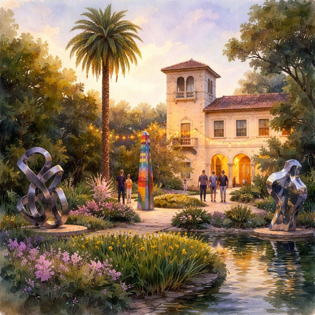 Amidst my gardens, the vibrant art pieces stand proudly in the evening light, each contour catching whispers of creativity and local history. Moments like these spark quiet reflection and connection.