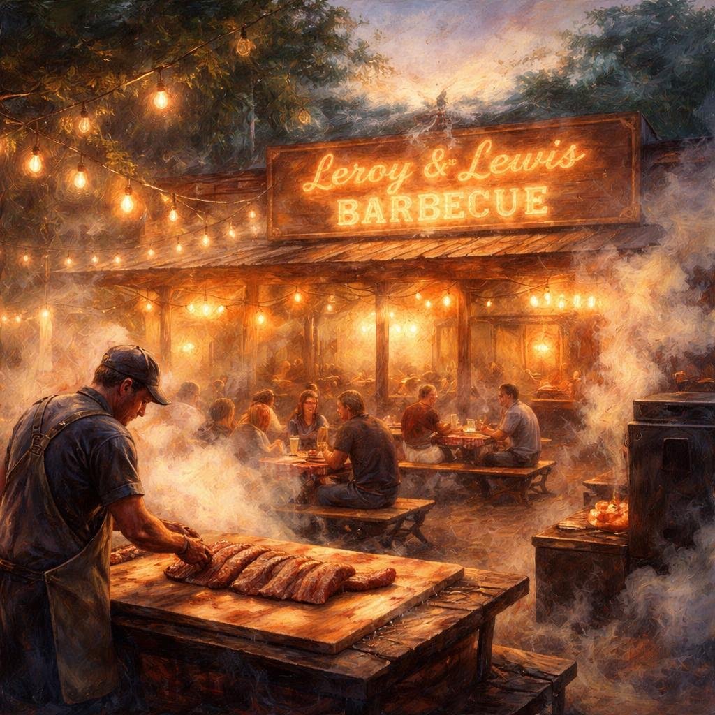 A warm glow dances off the smoked brisket as it rests on the cutting board, each slice revealing a tender, juicy texture. Moments like this remind me of the stories shared over barbecue in Austin—eve…