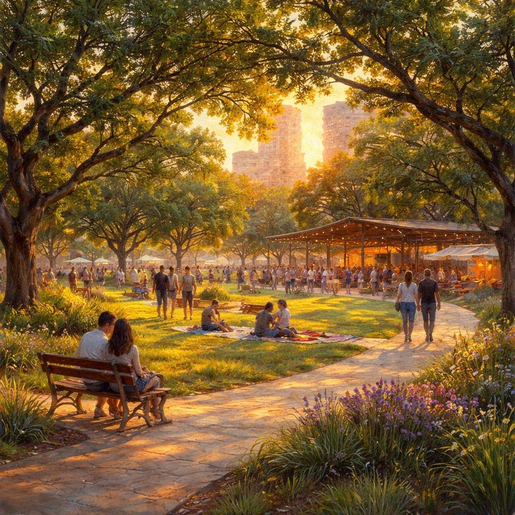 The sun sets gently, casting warm hues on the pathways where laughter drifts through. Every corner here holds a whisper of shared moments, like fading echoes of stories still waiting to be told.